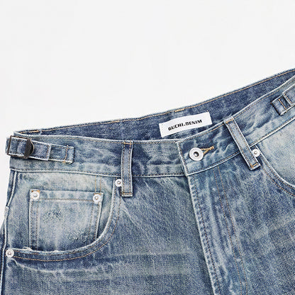 Men's Summer Vintage Washed Distressed Wide-Leg Denim Shorts