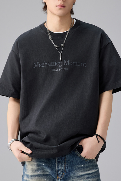 Men's Summer Cotton Washed Print Crewneck Tee