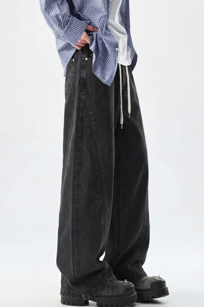 Men's Spring Summer Heavy Cotton Curved Wide Cargo Pants