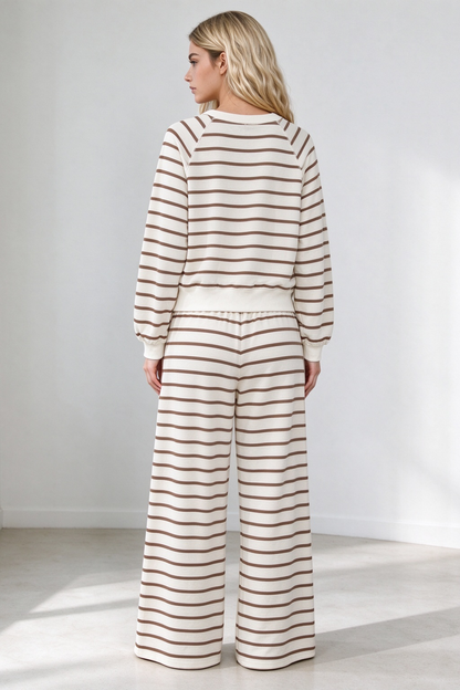 Women's Fall Striped Colorblock Drawstring 2 Piece Set