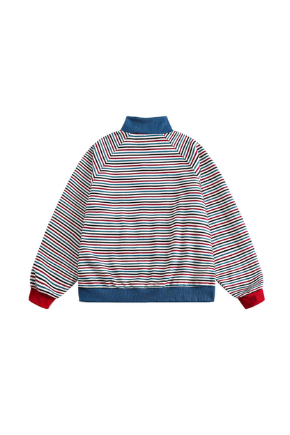 Men Fall Colorful Stripe Stand Collar Zip Up Jacket