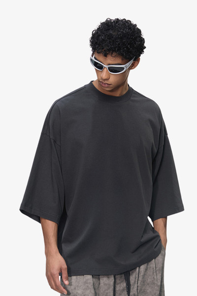 Men's Retro Cotton Drop-Shoulder Solid T-shirt
