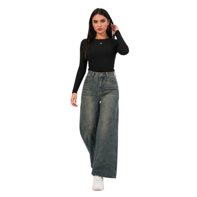 Women's vintage high-waisted loose wide-leg jeans