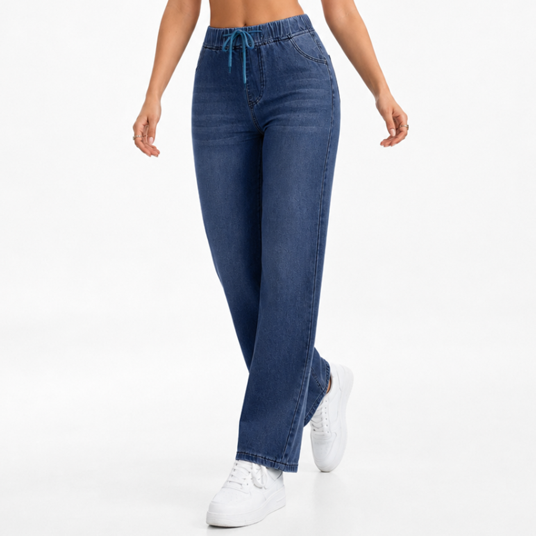 Women's High Waist Drawstring Wide Leg Jeans