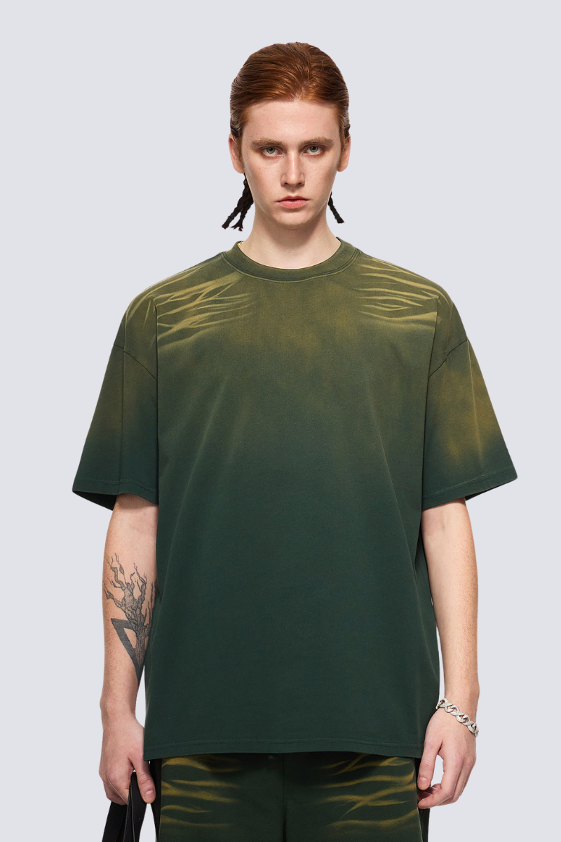 Men's Summer 250g Tiger Spray Fade Washed Oversized Tee