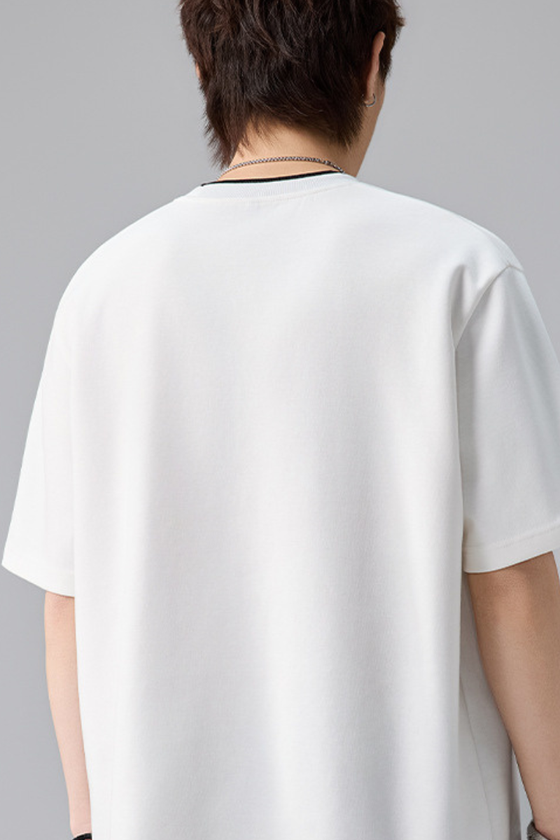 Men's Summer Loose Crewneck Drop Shoulder Side Webbing Tee