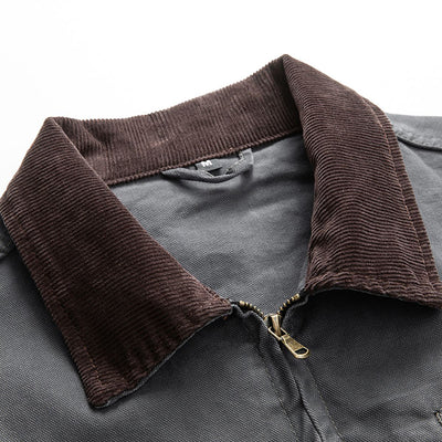 Men's Spring Contrast Collar Washed Denim Work Jacket