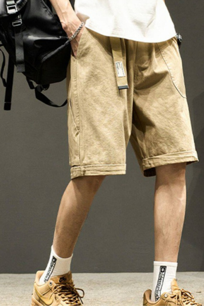 Men's Summer Cotton Loose Straight Webbing Cargo Shorts