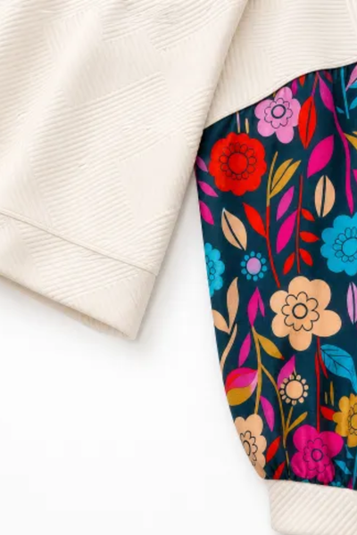 Women Fall Clothing Textured Floral Patchwork Sweatshirt