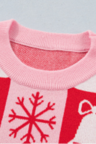 Women's Christmas Plaid Crew Neck Long Sleeve Pullover Sweater