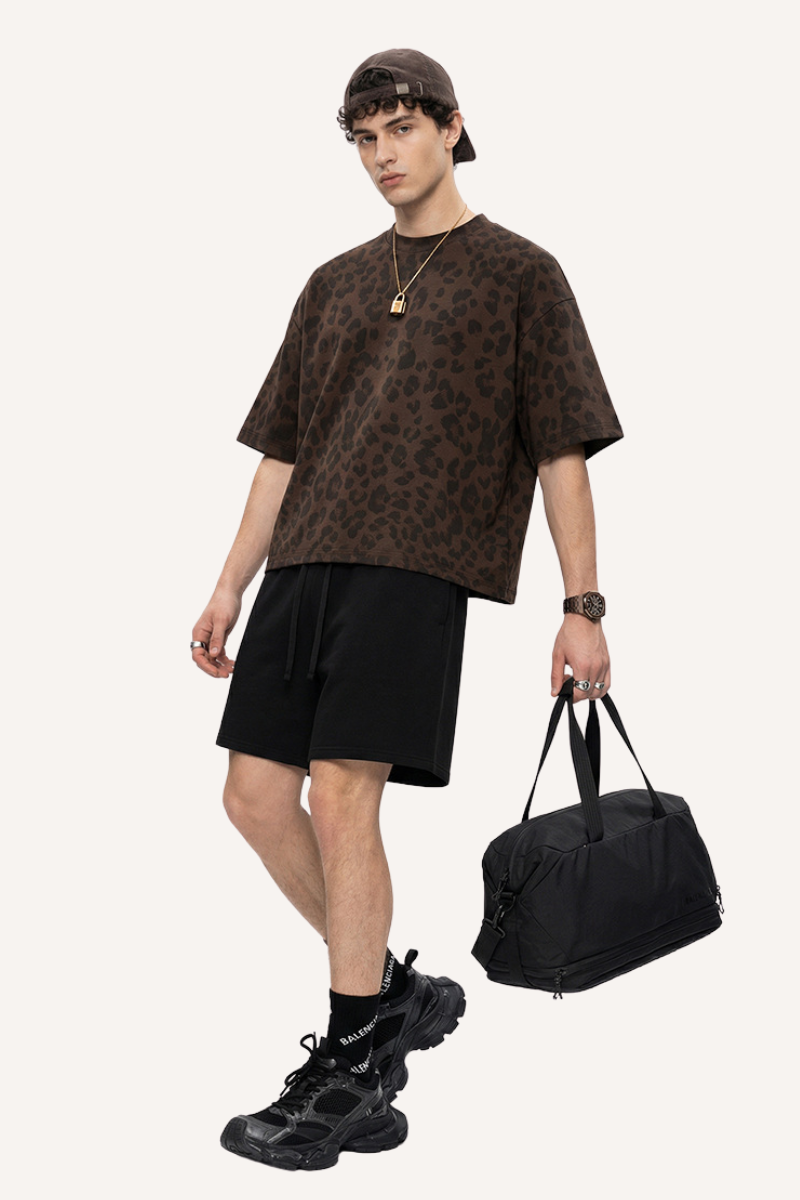 Men's Summer Retro Boxy Leopard Crewneck Loose Tee