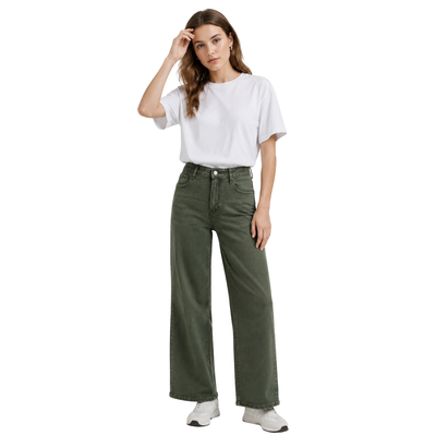 Women's high-waisted stretch loose straight-leg jeans
