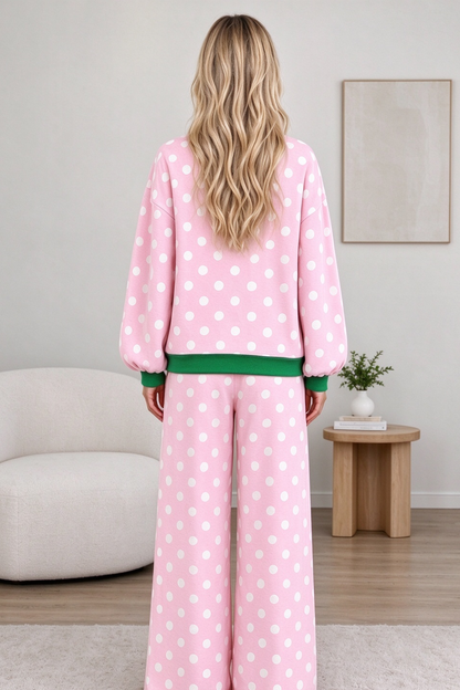Women's Fall Polka Dot Colorblock Multi-Pocket 2 Piece Set