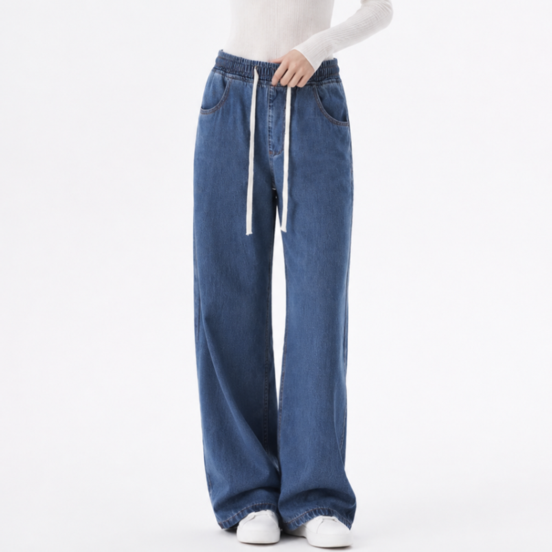 Women's Drawstring Waist Wide Leg Jeans