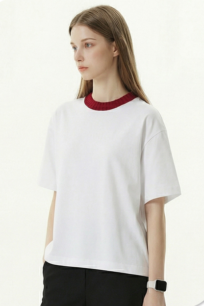 Women's 305g Cotton Colorblock Knit Boxy Crewneck Tee
