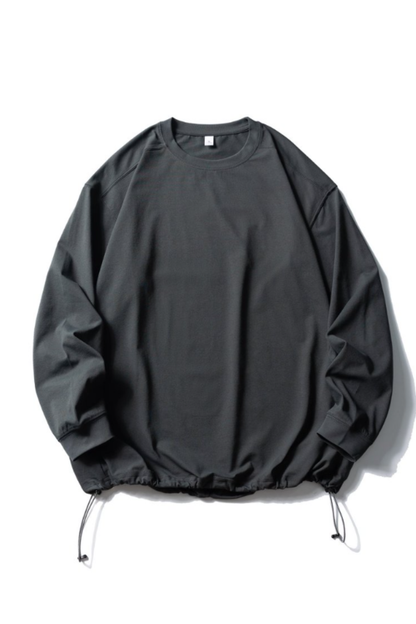 Women's Spring Drawstring-Hem Relaxed Long-Sleeve T-Shirt
