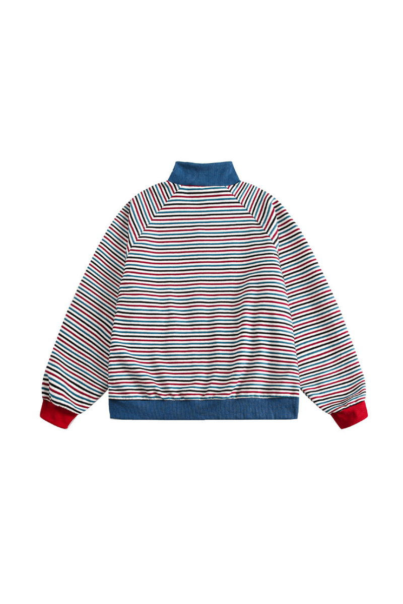 Unisex Fall Colorful Stripe Stand Collar Zip Up Jacket