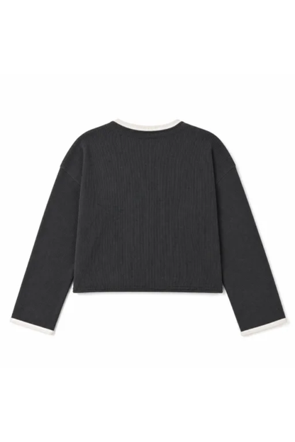 Women Spring Faux Layered Cropped Flare Sleeve Knit Sweater