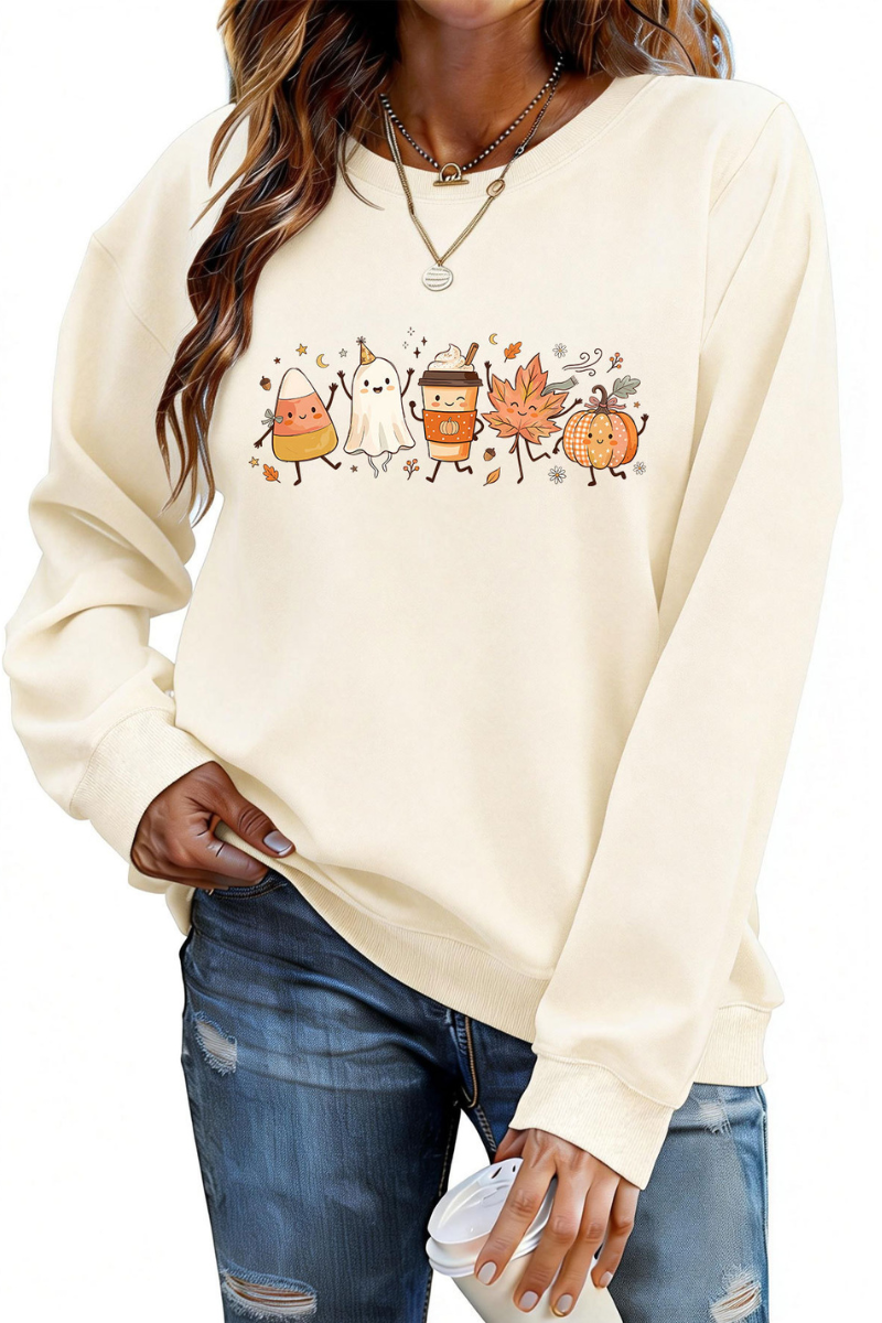 Women Fall Halloween Ghost Pumpkin Graphic Sweatshirt
