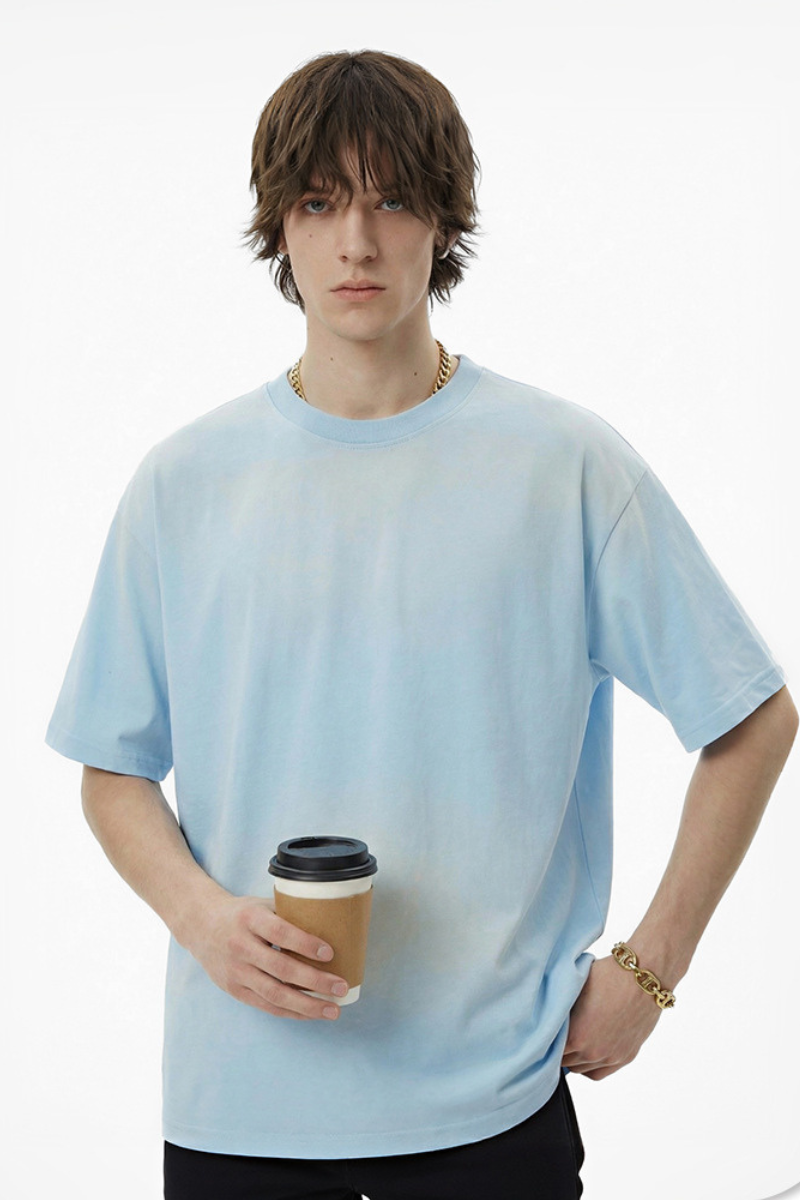 Men's Summer Cotton Washed Spray Fade Oversized Tee