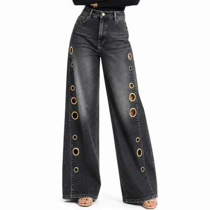 Women's High Waist Retro Non-Stretch Baggy Wide Leg Jeans