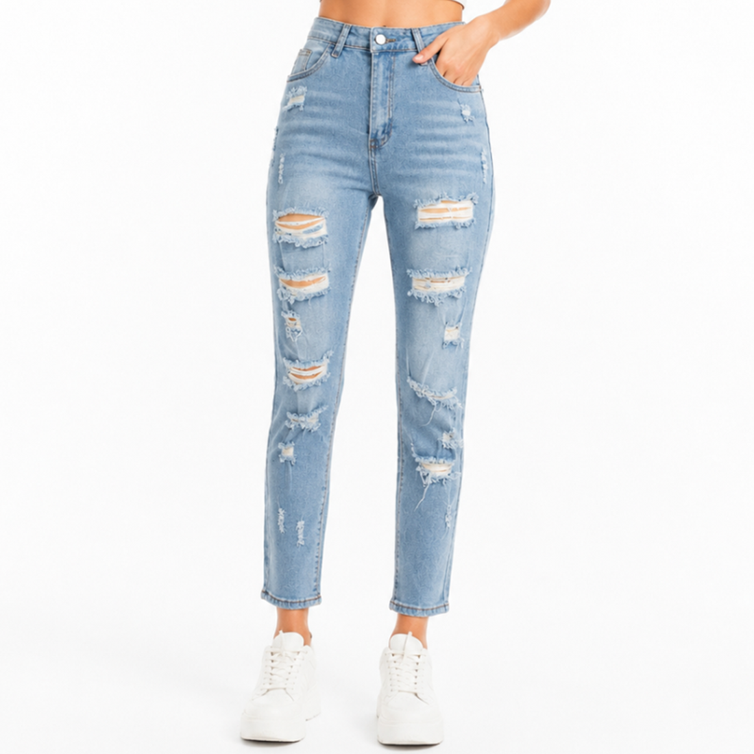 Women's High Waist Distressed Ripped Stretch Jeans