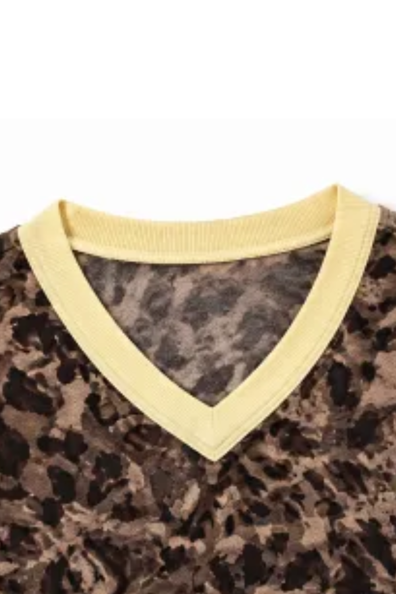 Women Fall Clothing Casual Leopard Color Block 2 Piece Set