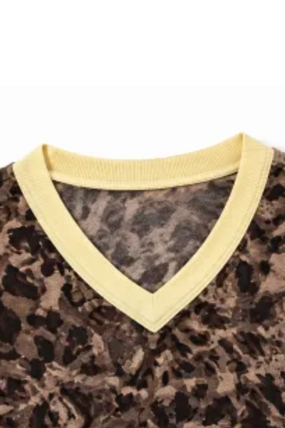 Women Fall Clothing Casual Leopard Color Block 2 Piece Set