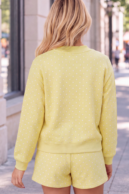 Women All Season Cozy Polka Dot Relaxed 2-Piece Shorts Set