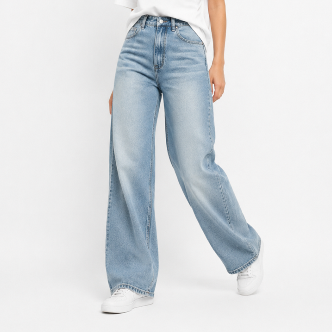 Women's High Waist Blue Stretch Wide Leg Jeans
