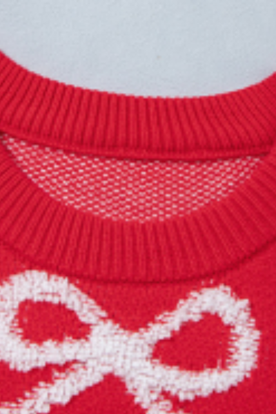Women's Christmas Bow Pattern Loose Long Sleeve Knit Sweater