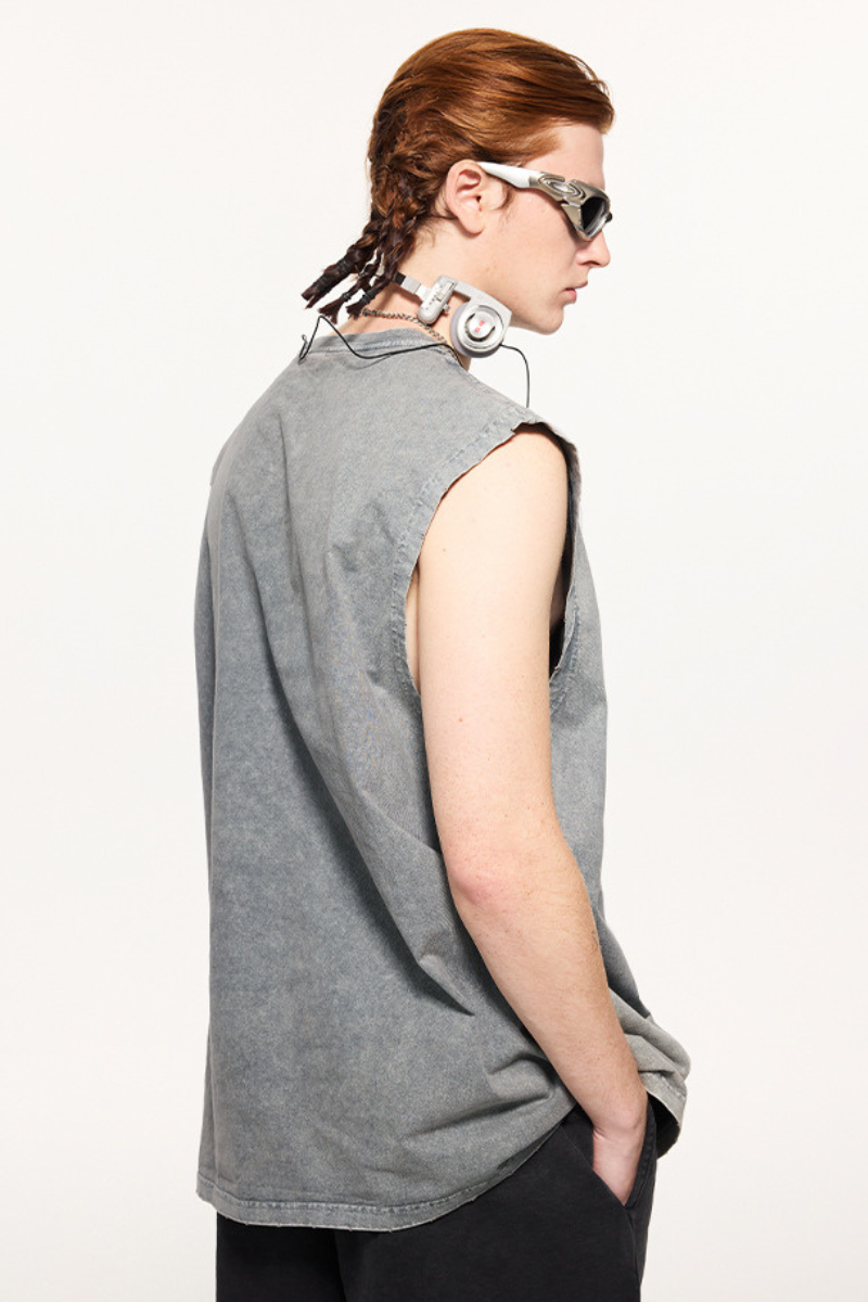 Men's Summer 275g Retro Washed Distressed Tank