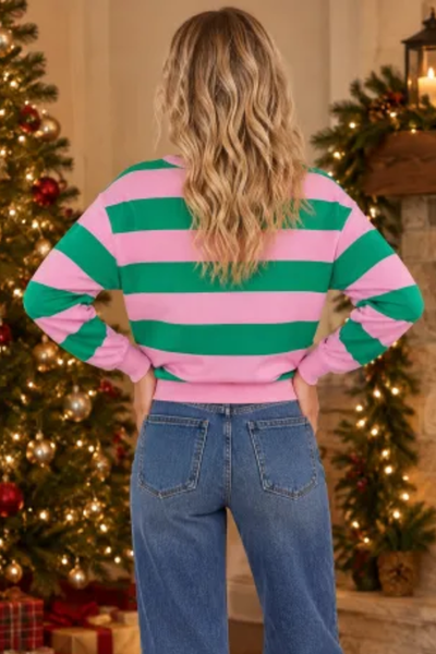 Women's Christmas Letter Color Block Crew Neck Sweatshirt