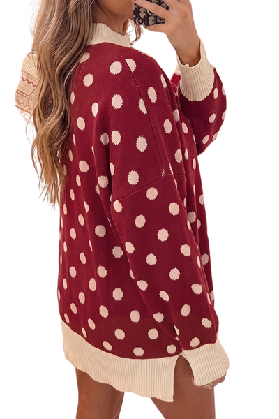 Women Fall Clothing Christmas Polka Dot Mock Neck Sweater