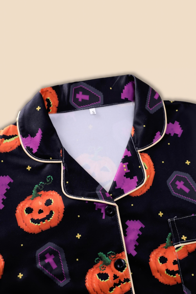 Women Fall Clothing Halloween Pumpkin Bat Pajama Set