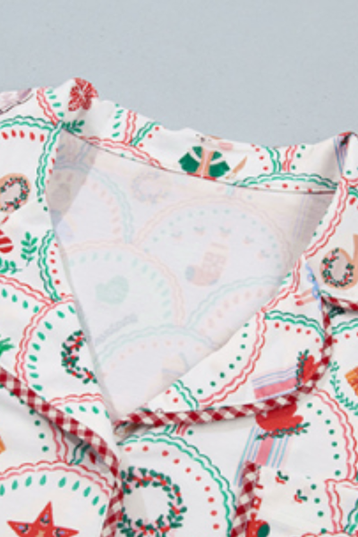 Women's Christmas Print Loungewear Set, Bow Tie Shorts