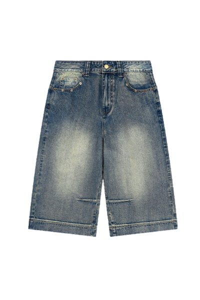 Men's Summer 385g Straight Distressed 7/8 Denim Pants