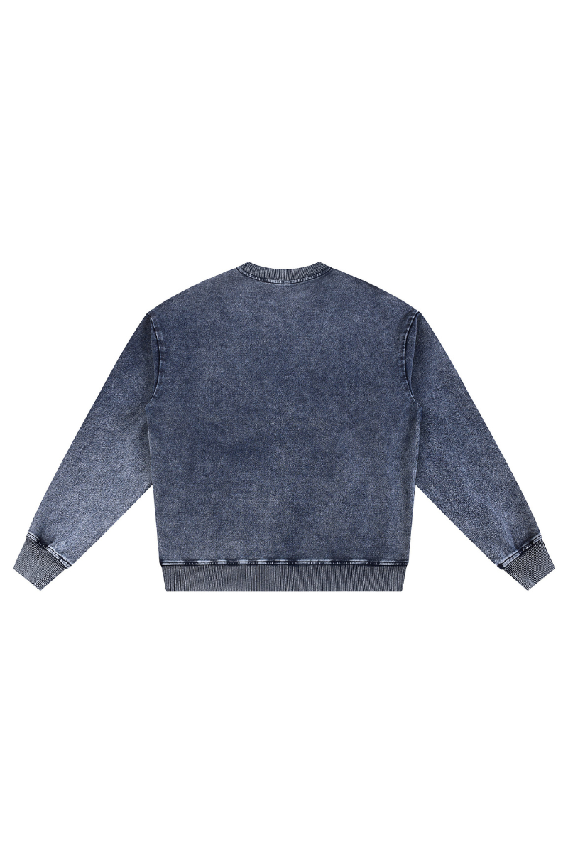 Men Fall Clothing Heavy Knit Denim Washed Sweatshirt