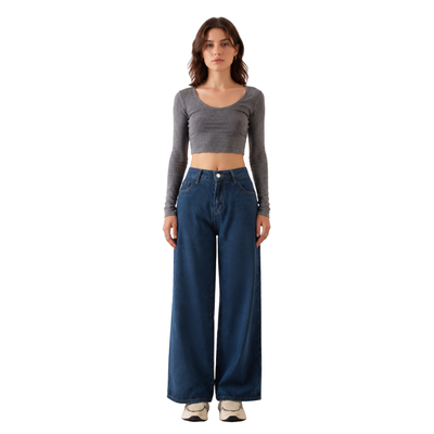 Women's High Waist Relaxed Straight Wide Leg Jeans
