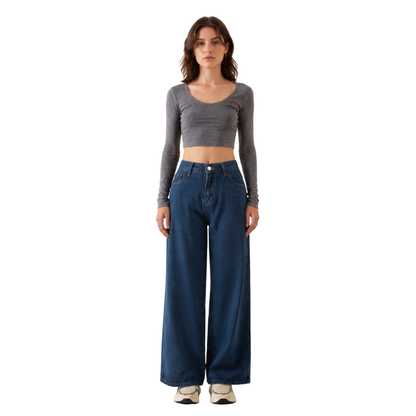Women's High Waist Relaxed Straight Wide Leg Jeans