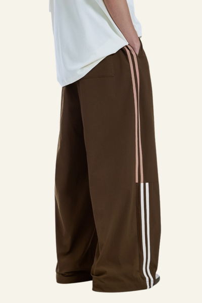 Men's Streetwear Side Color-Blocked Striped Wide-Leg Pants