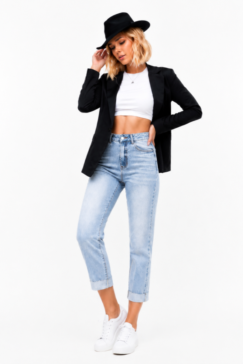 Women's High Waist Stretch slim Straight Leg Jeans