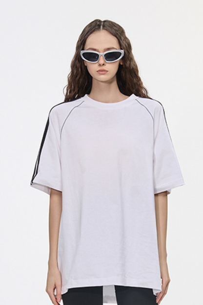 Women's Cotton Streetwear Color-blocked Patchwork T-shirt