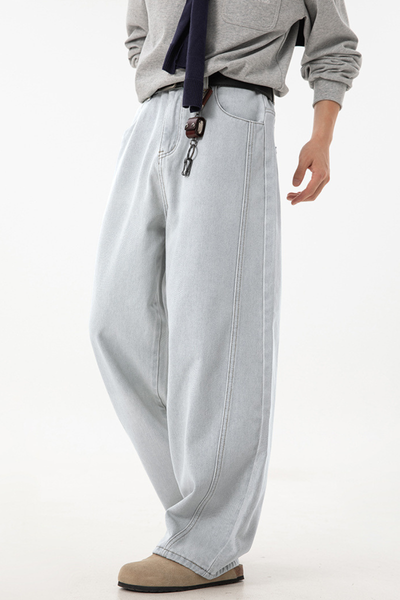 Men's Spring  Vintage Washed Panel Curved Loose Jeans