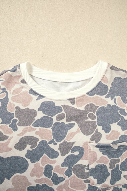 Women's Fall Camo Print Crew Neck Loose Mini Dress