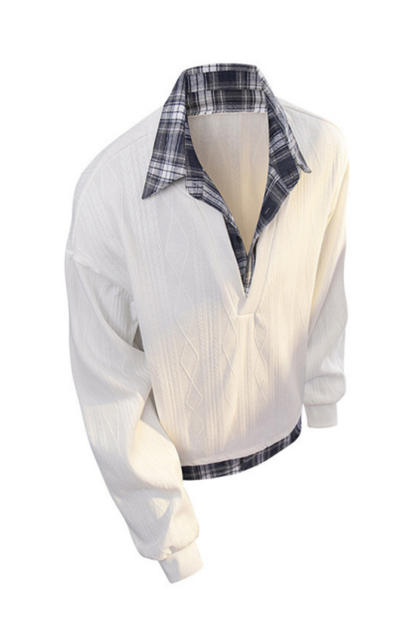 Men's Fall Winter Plaid-Collar Layered Jacquard Sweatshirt