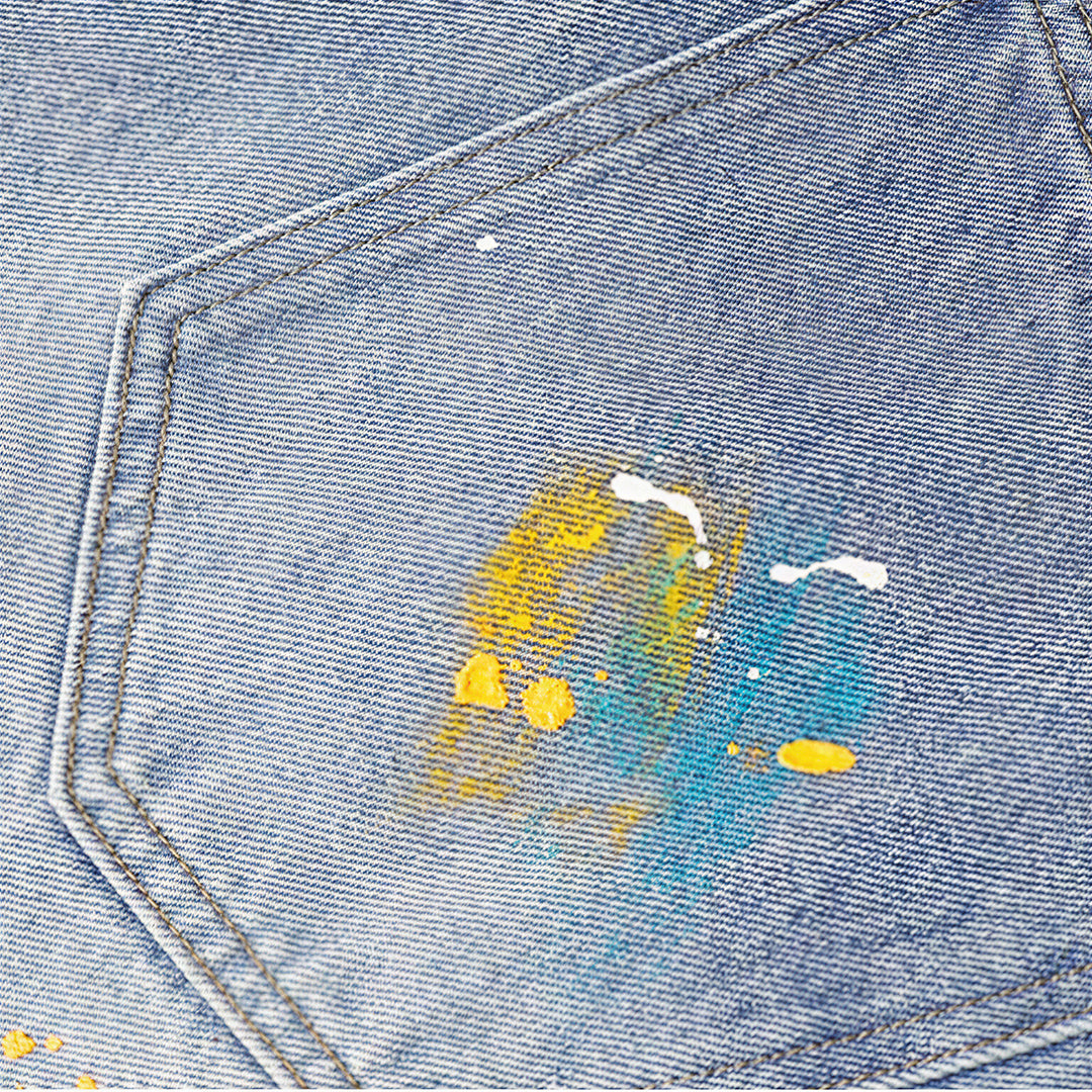 Men's Summer Colorful Splash Ink Washed Baggy Denim Shorts
