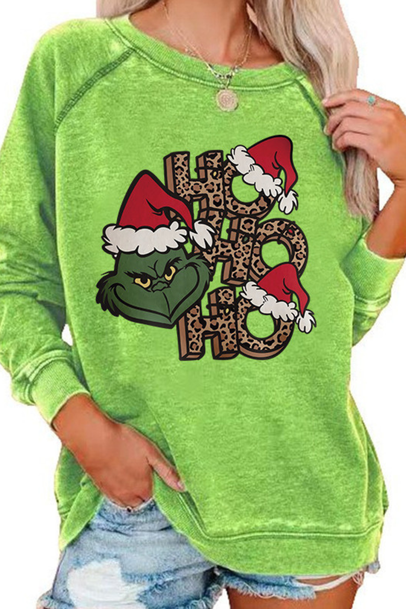 Women's Christmas Grinch Crew Neck Horn Sleeve Sweatshirt