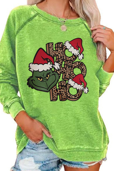 Women's Christmas Grinch Crew Neck Horn Sleeve Sweatshirt