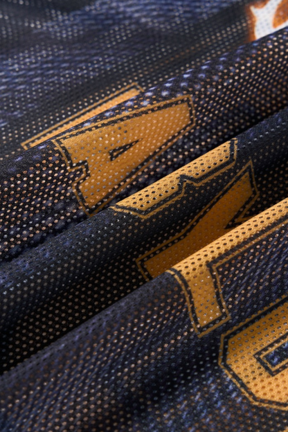 Men's Spring Summer Black Gold Fade V-Neck Mesh Print Tee